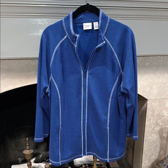 Weekends by Chico's Vibrant Blue and White Jacket Size Large - Picture 1 of 5